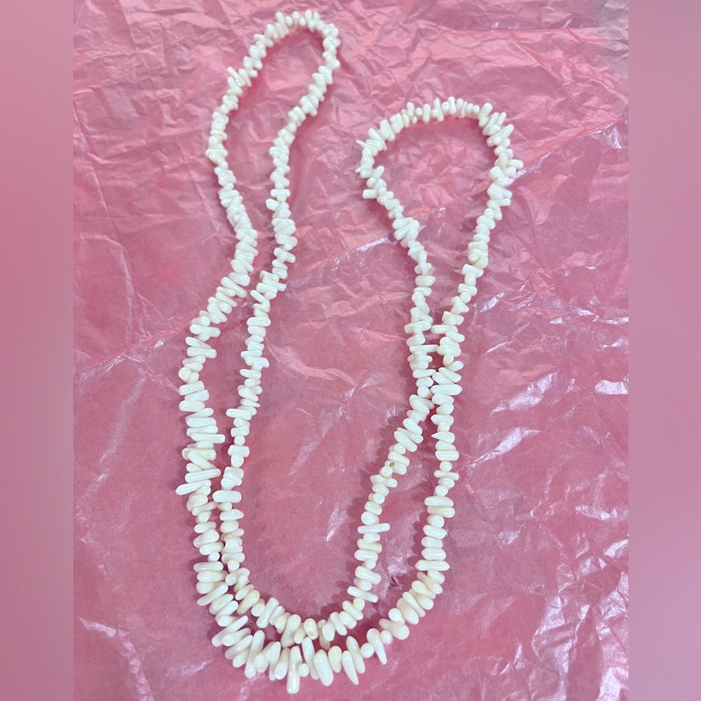 Vintage Natural White Coral Chip Extra Long Necklace #333